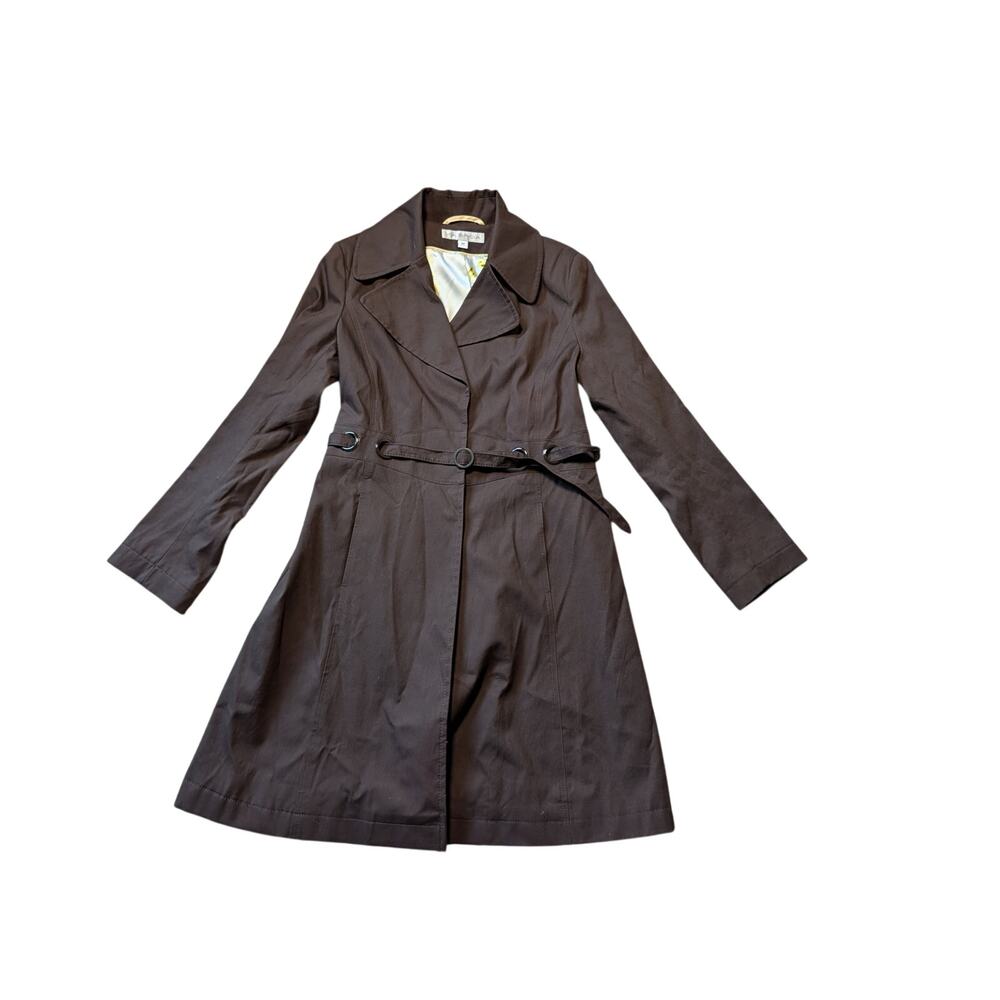 Via Spiga Women’s Brown Cotton Blend Belted Mid Length Trench Coat Size Medium